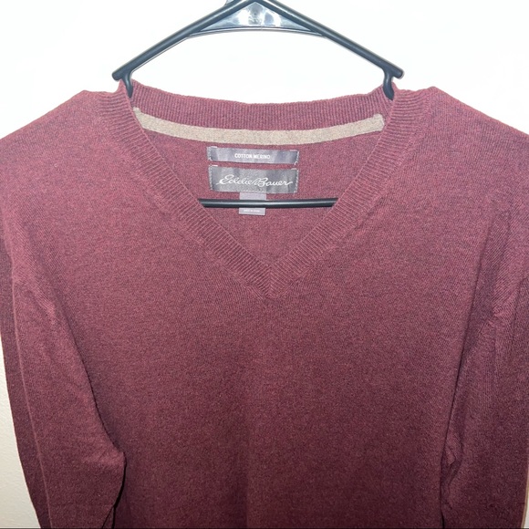 Eddie Bauer mens large v-neck sweater in burgundy/maroon - Picture 2 of 3